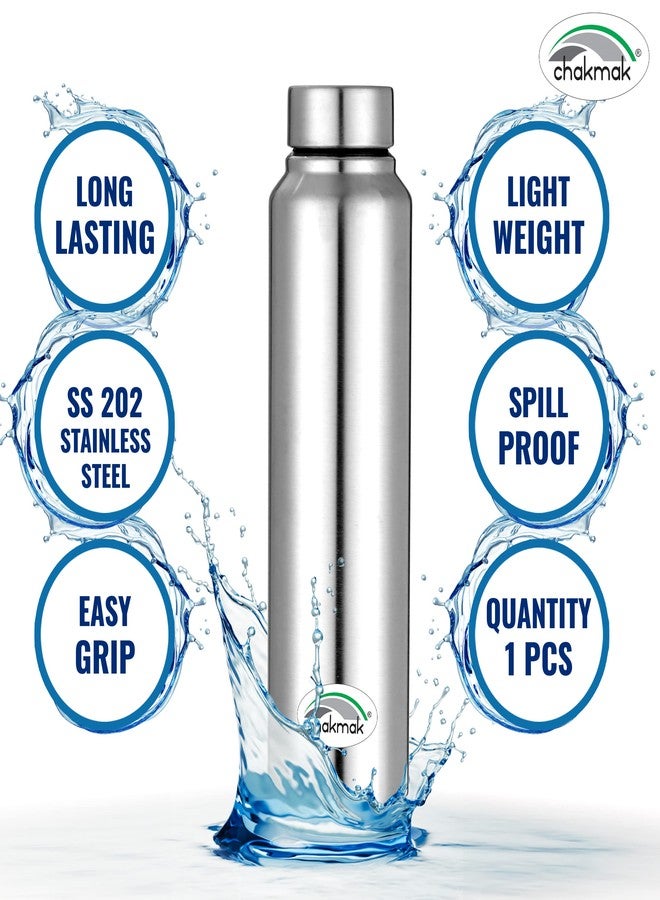 Chakmak Kids' Steel Water Bottle - 1 Litre, Stainless Steel - Set of 1 - Image 2
